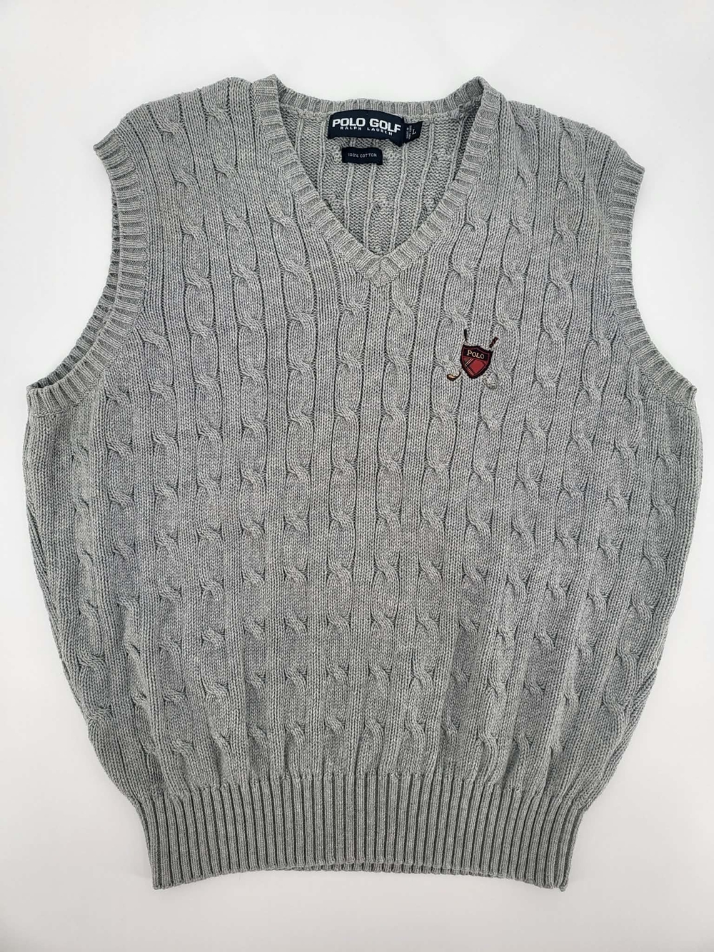 Men's Ralph Lauren Polo Golf Light Gray Cable-Knit V-Neck Sweater Vest